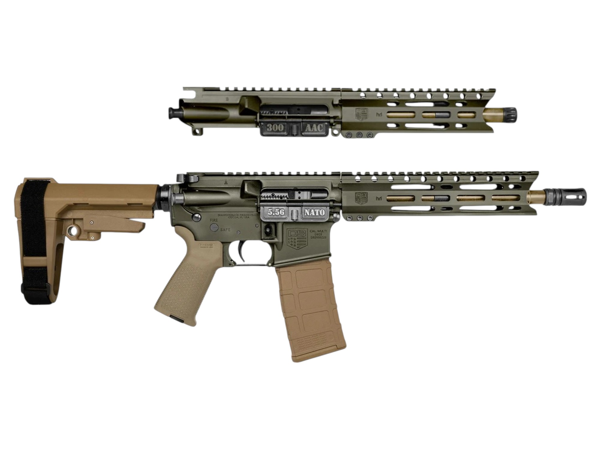 Diamondback DB15 Combo Pistol Kit 5.56/300BLK, OD Green