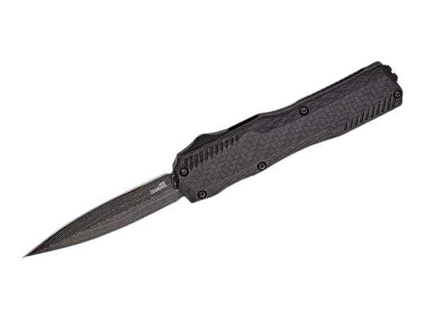 Kershaw Livewire 9000DECFDAM Damascus D/E Dagger, OTF, Carbon Fiber · UPC 087171068169